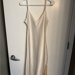 Aritzia Cream Satin Midi Slip Dress
